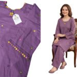 Mauve Blossom Lawn Kurti & Farshi Shalwar Set – 2 Piece Casual - MEEM - Image 2