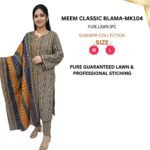 Premium 3-Piece Traditional Ajrak Print Lawn Suit - Women's Classic Black - White Block Printed Kurti with Dupatta & Trouser - Image 3