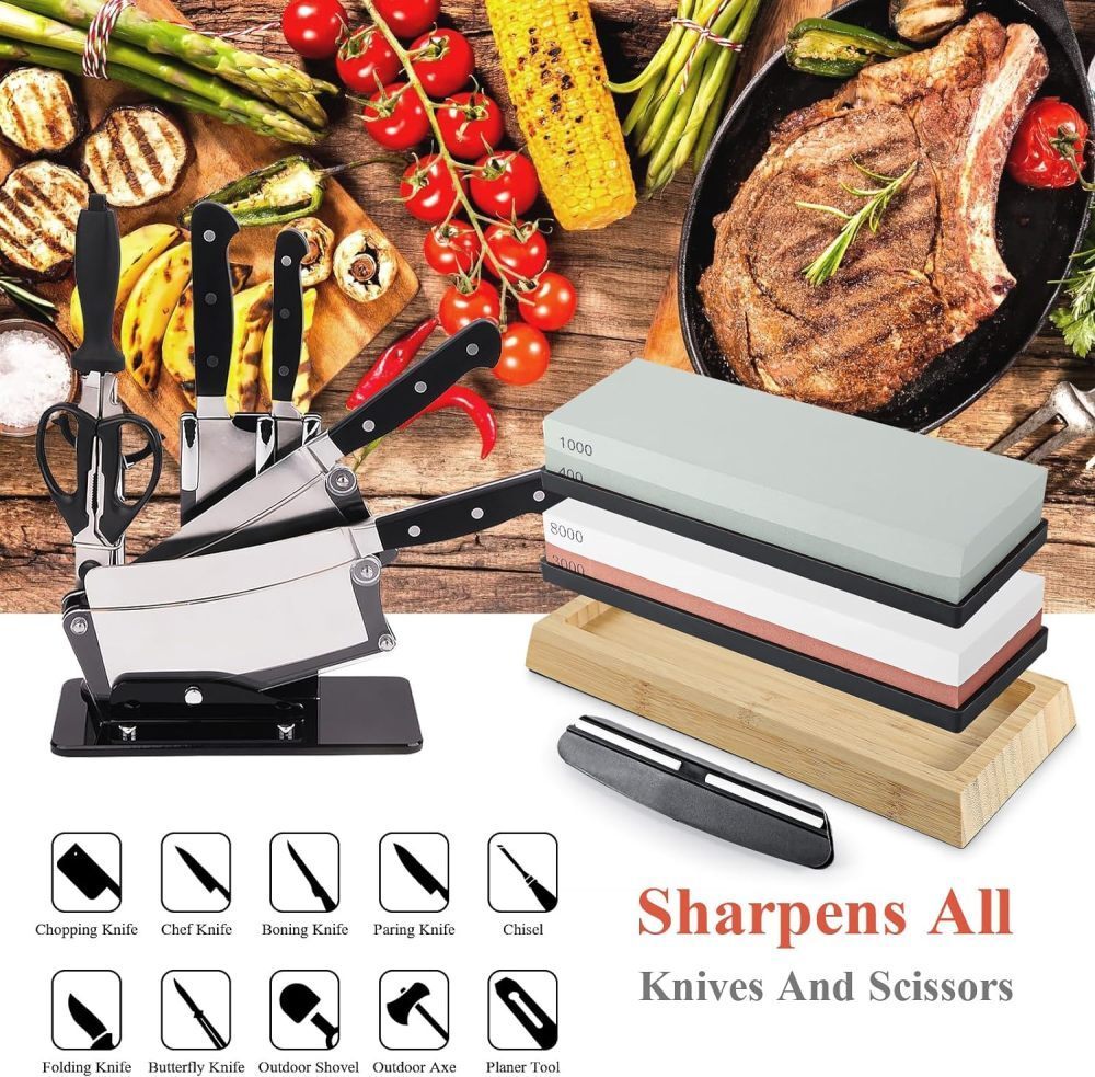 00e0f188-b590-4d53-a78c-0d7ac6be26be.jpg Knife Sharpening Stone Kit 4001000, 30008000 Grit Double Sided Whetstone WBase - Image 1