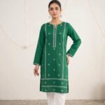 14 August Special 2 Piece Embroidered Lawn Suit – White & Green