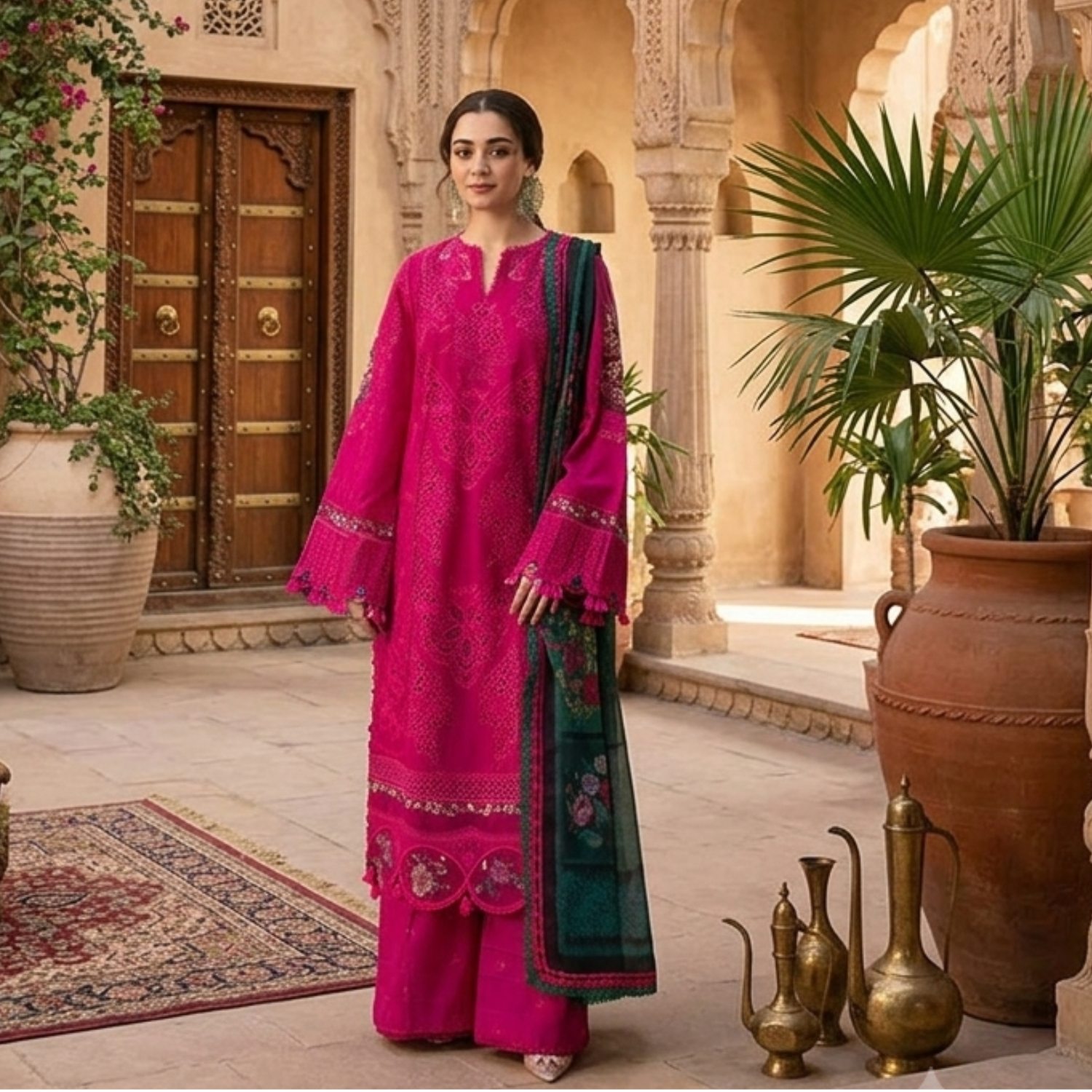 1 UNSTICHED 3 PCS LAWN SUIT WITH HEAVY EMBROIDERED - Image 1