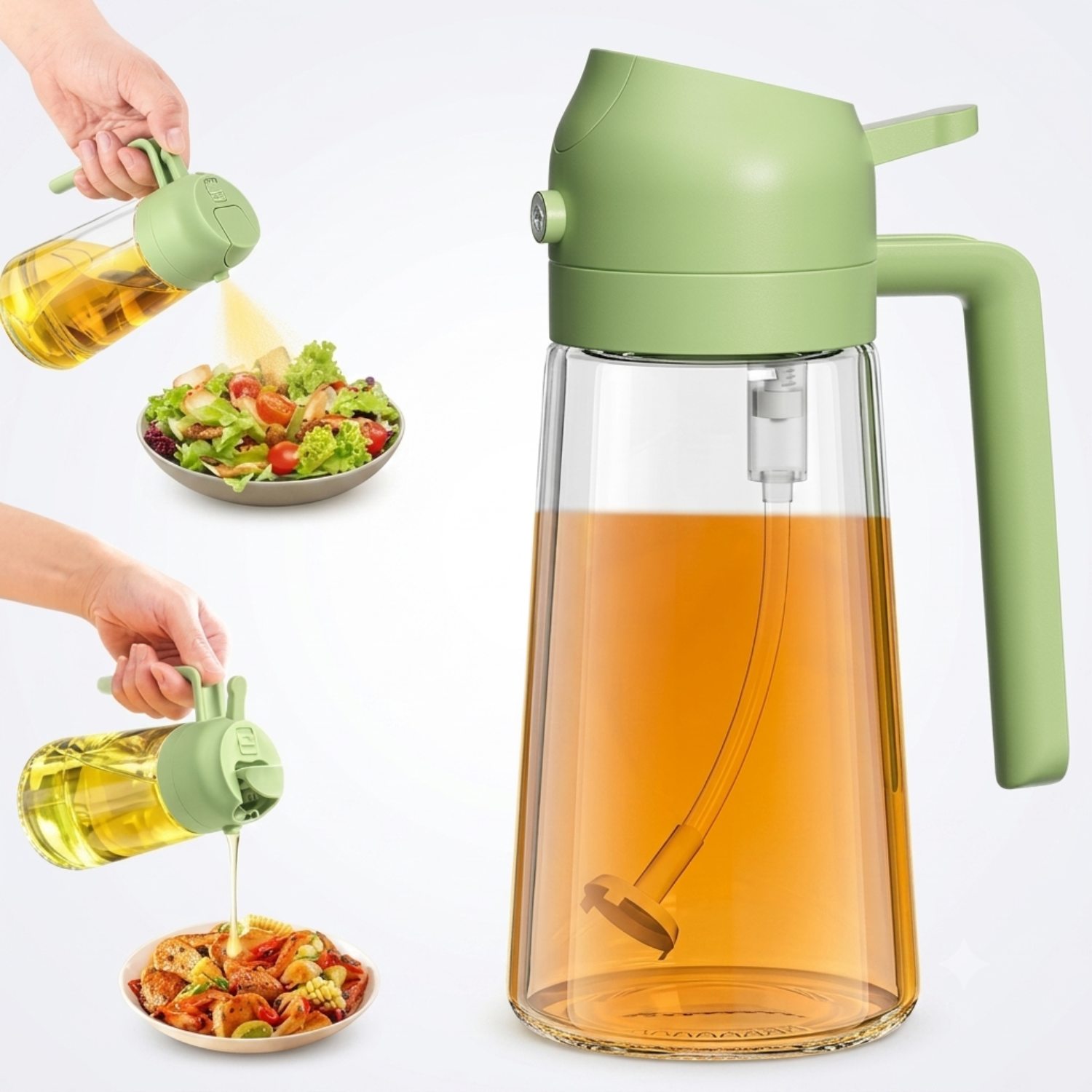 1 2-in-1 Glass Oil Spray Bottle & Dispenser with Pouring Spout | 450ml Kitchen Oil Mister for Air Fryer, BBQ, Salad & Cooking - Image 1