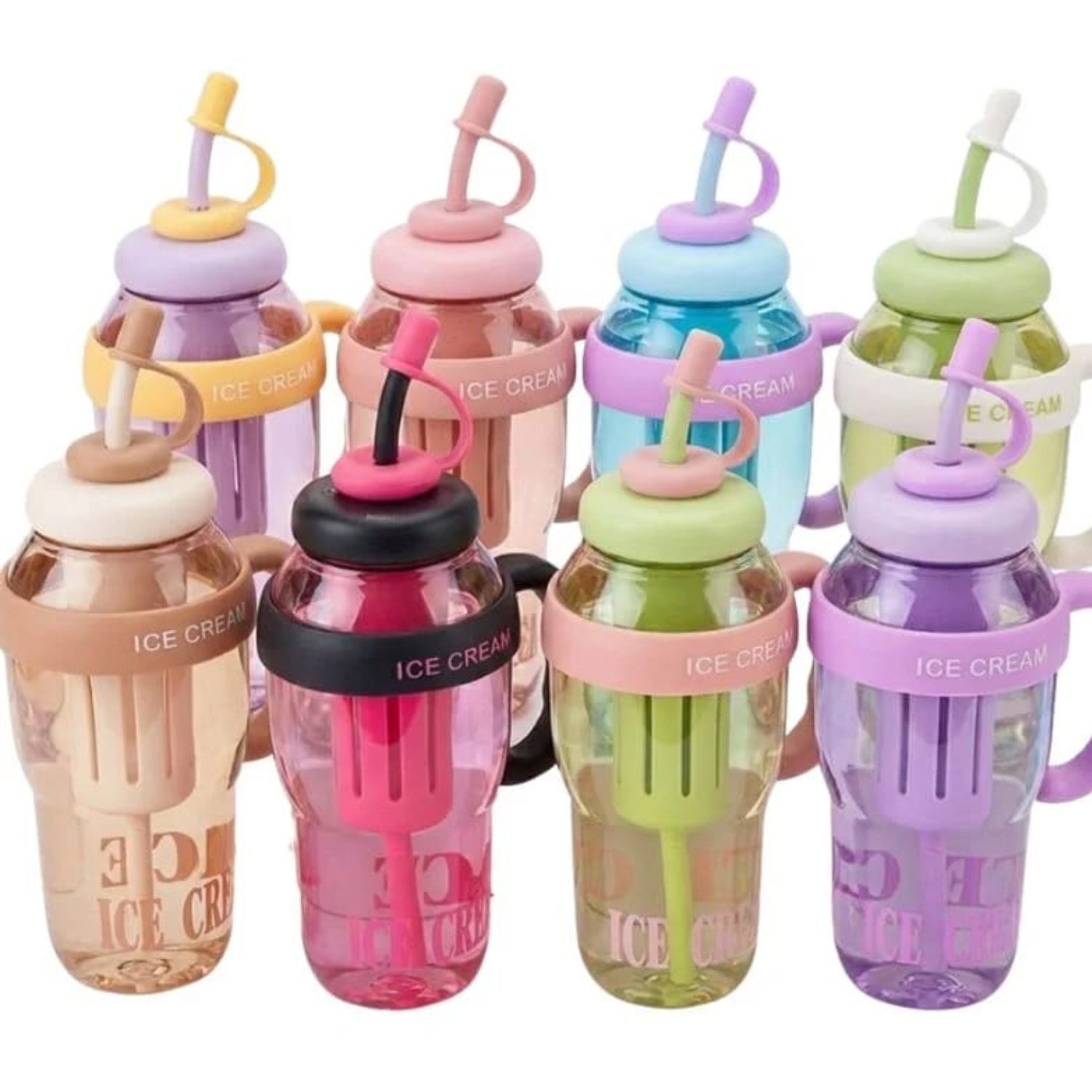 1 Ice Cream Water Bottle with Straw & Tea Infuser | 1400ml Large Capacity Leak-Proof Sports Water Bottle | Random Color - Image 1