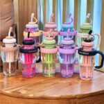 Ice Cream Water Bottle with Straw & Tea Infuser | 1400ml Large Capacity Leak-Proof Sports Water Bottle | Random Color - Image 3