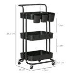 Three-Tier Home Trolley, With Handle And Wheels - Black - Image 4