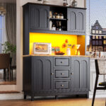 Snack Cabinet, Kitchen Cabinet 120 X 40 X 180 Cm, Tall Kitchen Dining Cabinet, Sideboard, Kitchen Cabinet With Three Drawers And LED Lighting, Suitable For Kitchen, Living Room, Dining Room, Black - Image 5
