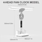 4-Head LED Desk Reading Lamp With Fan Clock Dimmable Rechargeable Touch Light - Image 3