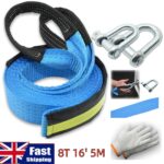 8T 16' 5M Tow Rope Heavy Duty Towing Pull Strap Road Recovery Two Shackles Chain - Image 6