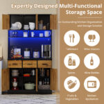 100x40x180cm, Kitchen Tall Cabinet, Pantry, Buffet Cupboard With LED App Controlled, Drawers, Adjustable Shelves, And Charging Station,  For Kitchens And Dining Rooms - Image 4