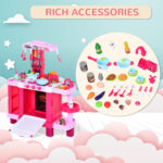 38 Pcs Kids Children Kitchen Play Set W/ Realistic Sounds Lights Food Utensils Pots Pans Appliances Toy Game Pink - Image 4