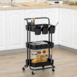 Three-Tier Home Trolley, With Handle And Wheels - Black - Image 5