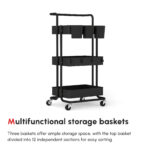 Three-Tier Home Trolley, With Handle And Wheels - Black - Image 2