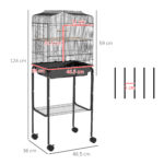 PawHut Bird Cage Budgie Cages For Finch Canary Parakeet With Stand Wheels Slide-out Tray Accessories Storage Shelf, Black - Image 4