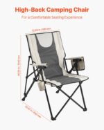 Folding Camping Chair, 3 Reclining Positions, Outdoor High Back Camping Chair, 260lbs Weight Capacity, Full Padded Beach Chairs With Armrest & Headrest, Portable Lawn Chairs For Sports Travel - Image 4