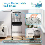 PawHut Bird Cage Budgie Cages For Finch Canary Parakeet With Stand Wheels Slide-out Tray Accessories Storage Shelf, Black - Image 5