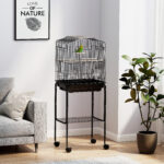 PawHut Bird Cage Budgie Cages For Finch Canary Parakeet With Stand Wheels Slide-out Tray Accessories Storage Shelf, Black - Image 3