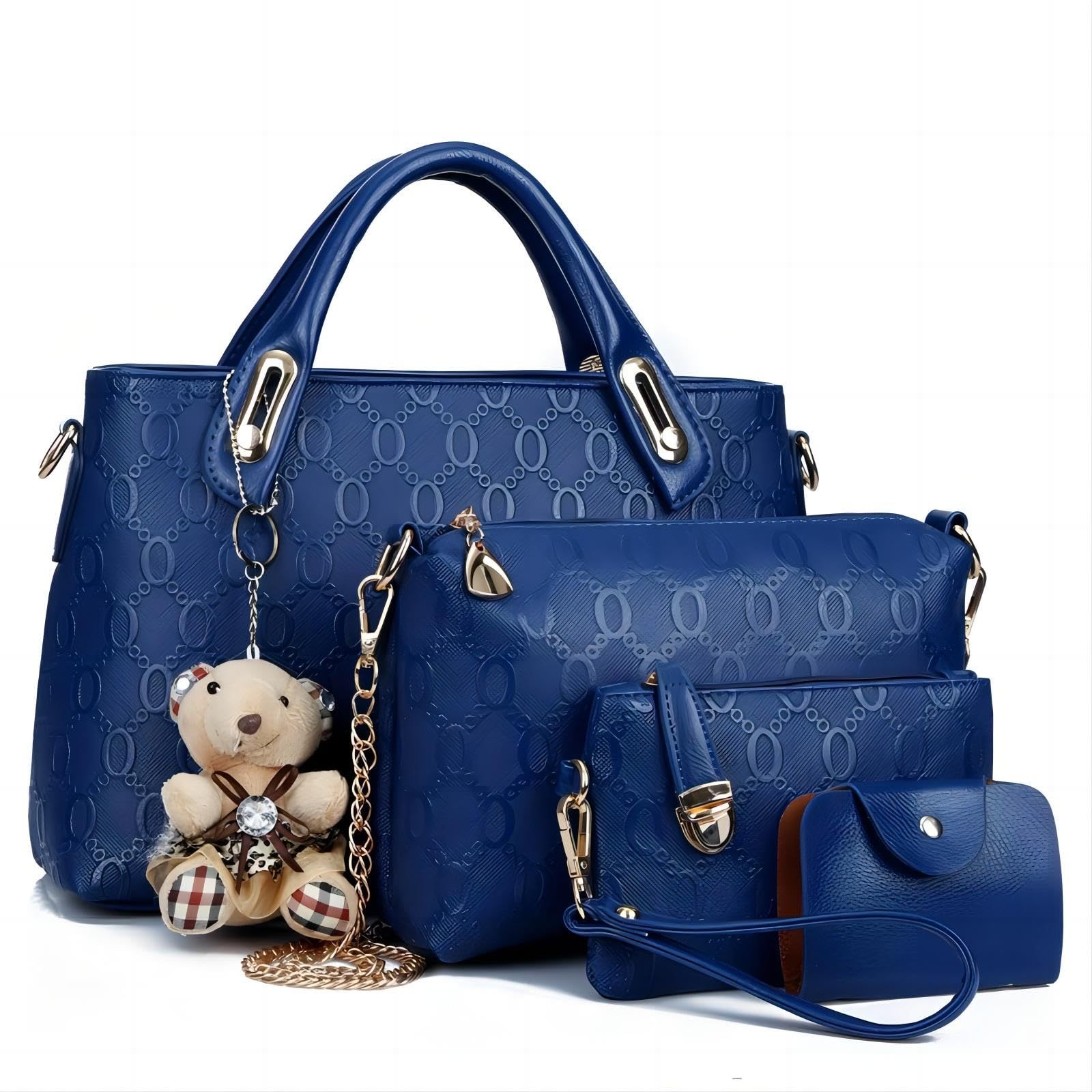 e70a89ae-c49c-43db-a5af-3ca339469ffe.jpg Women 4Pcs Top Handle Satchel Hobo PU Leather Handbag Set Large Tote Purse Shoulder Bag Card Holder - Image 1