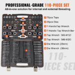 Tap And Die Set, 110-Piece Include Metric Size M2 To M18, Bearing Steel Taps And Dies, Essential Threading Tool For Cutting External Internal Threads, With Complete Accessories And Storage Case - Image 2