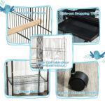 PawHut Bird Cage Budgie Cages For Finch Canary Parakeet With Stand Wheels Slide-out Tray Accessories Storage Shelf, Black - Image 2