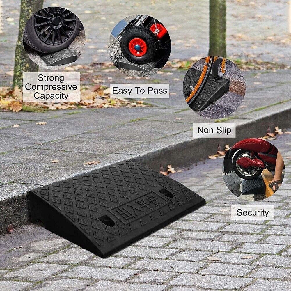 f6b91392-75f0-4b2d-9296-4dbded53e195.jpg Vehicle Slope Ramp Universal Heavy Duty Rubber Kerb Ramps Car Bikes Threshold - Image 1