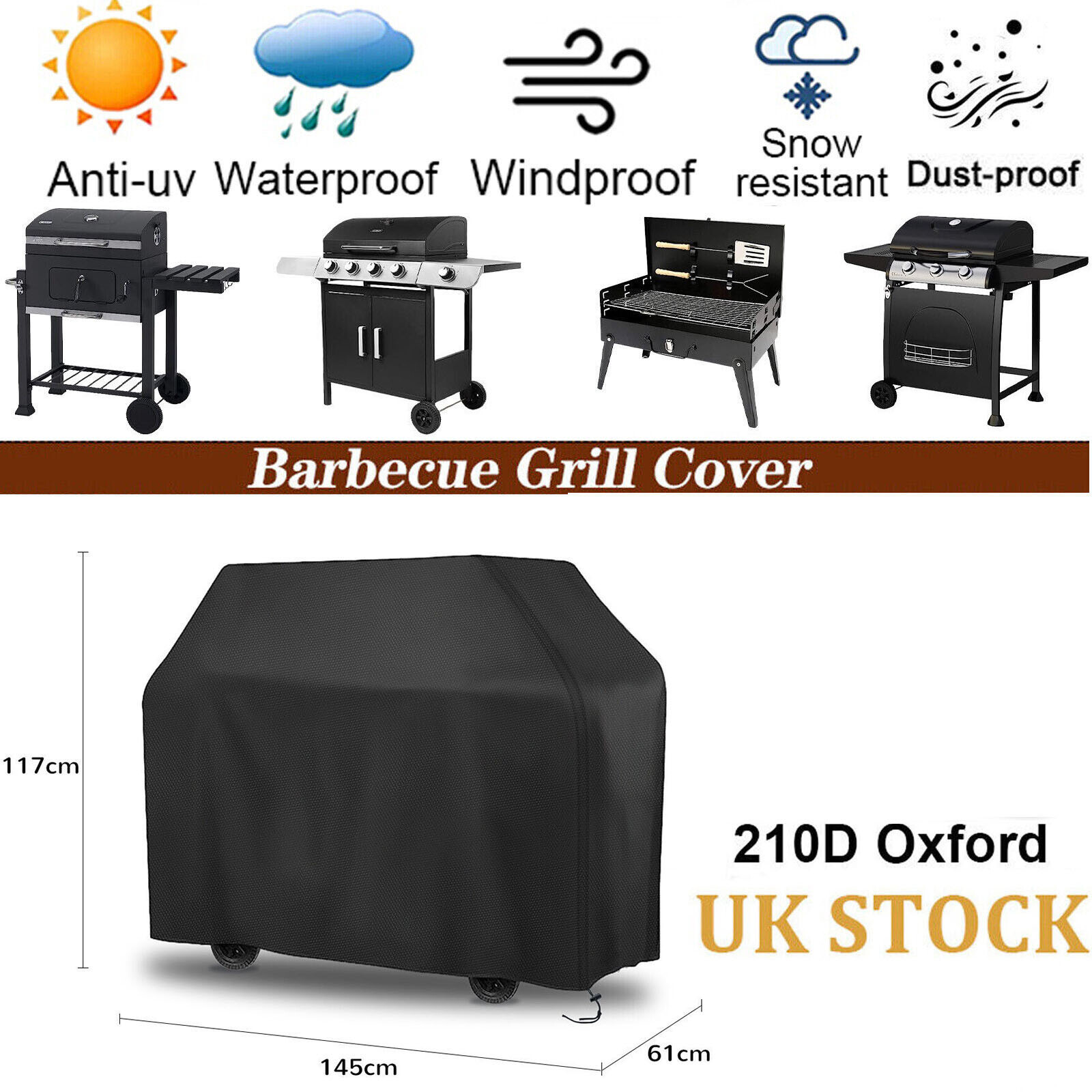 091f582f-911d-4007-b863-48cf077f41a1.jpg Heavy Duty BBQ Cover Waterproof Barbecue Gas Smoker Grill Patio Garden Outdoor - Image 1